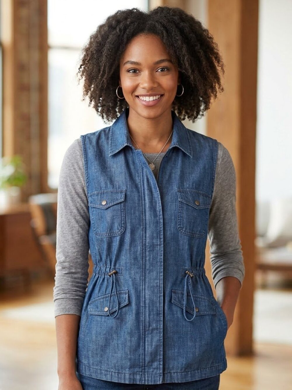 Maison Jules Denim Jean Vest Size M Utility Vest